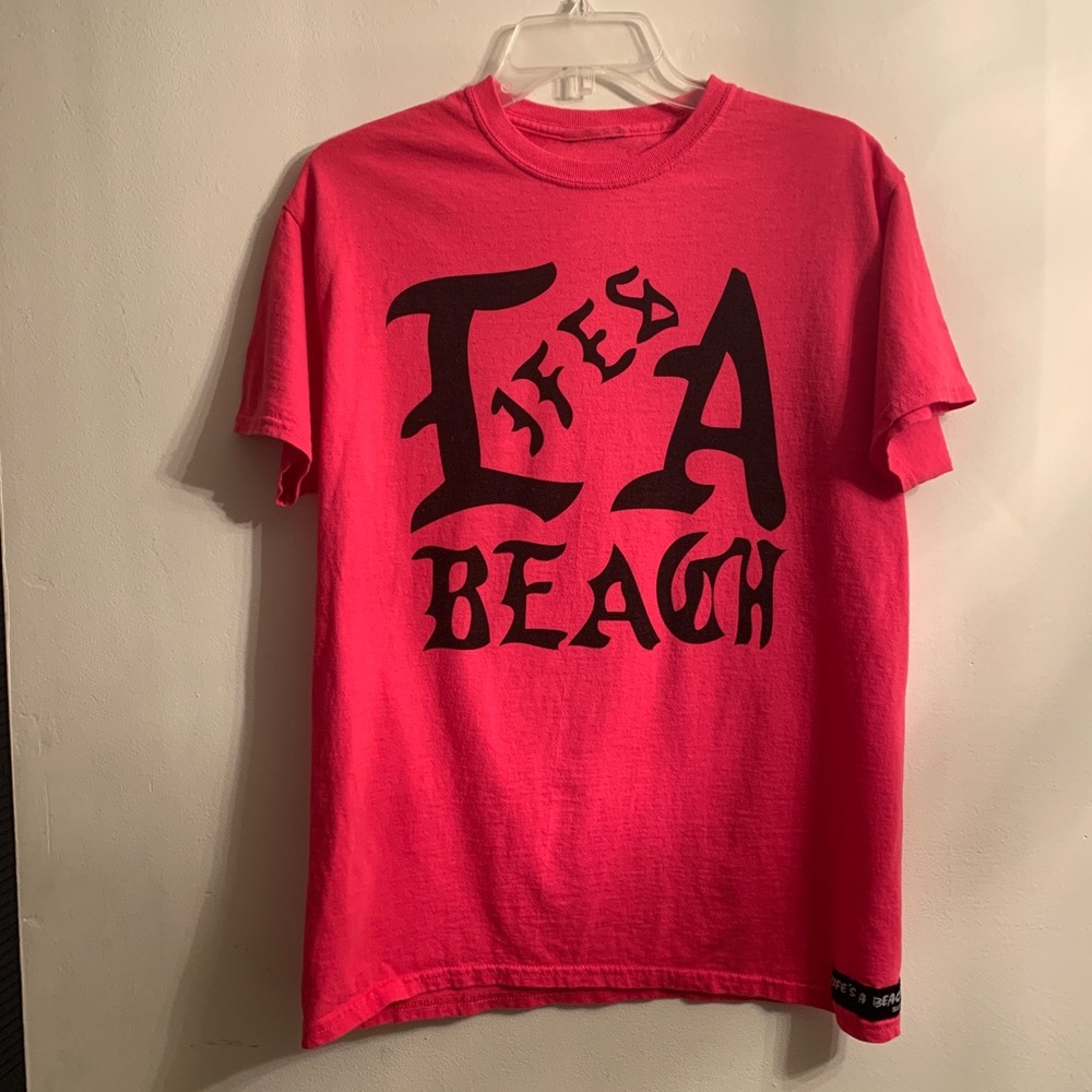 Life's A Beach pink surf t-shirt